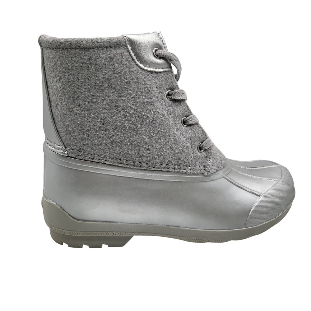 Sperry Saltwater Duck Boots Gray Felt Silver Waterproof‎ Womens 6 Winter Lace Up